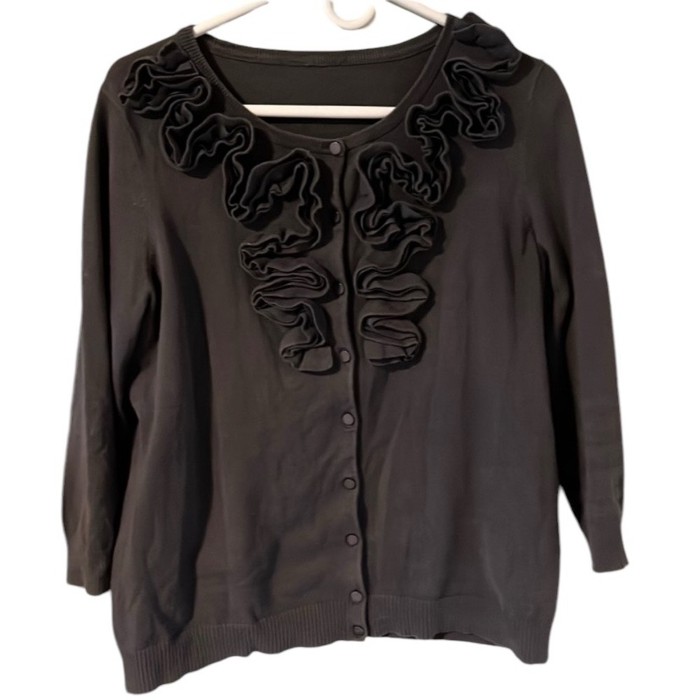 Button-up Cardigan Cropped Length 3/4 Sleeves Grey Size Médium